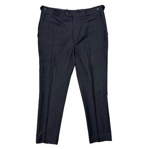 Bespoke Navy Blue Dress Pants Striped 120s Wool Cashmere Trousers Italy 34x30